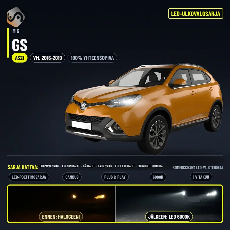 MG GS 2016-2019 LED-päivityssarja ulkovaloihin (ajovalot, vilkut, sumuvalot, peruutusvalot)