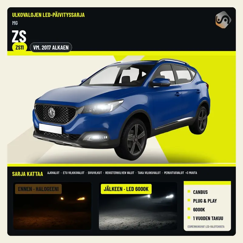 MG ZS 2017--> LED-päivityssarja ulkovaloihin (ajovalot, vilkut, sumuvalot, peruutusvalot)