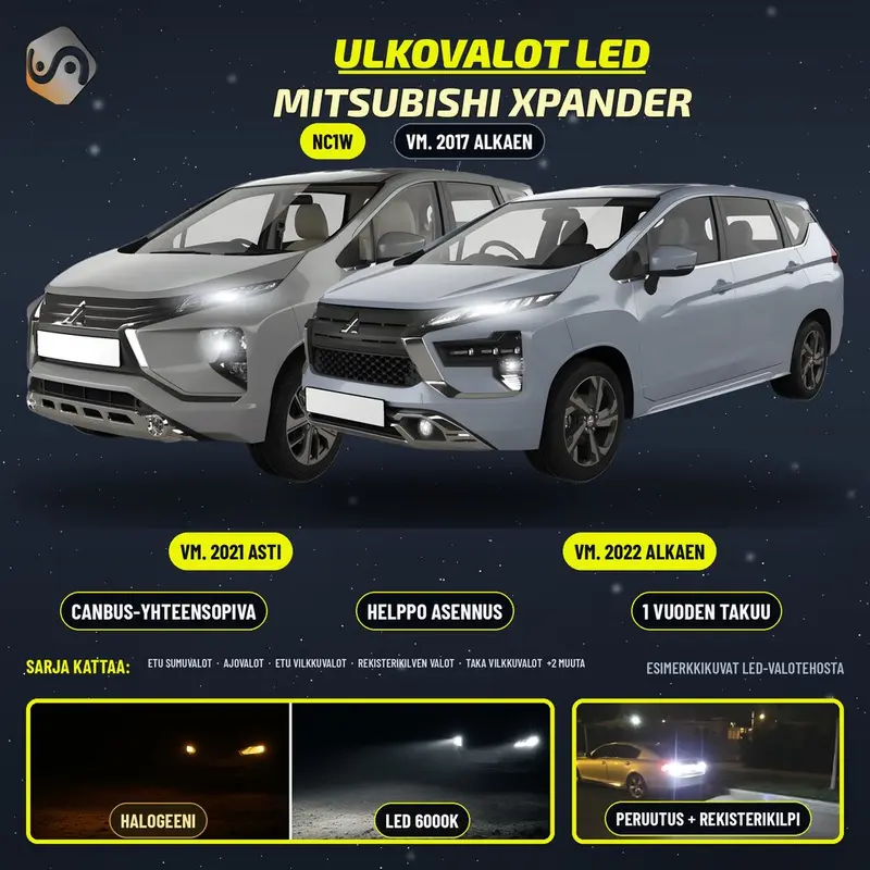 MITSUBISHI XPANDER (NC) 2017--> LED-päivityssarja ulkovaloihin (ajovalot, vilkut, sumuvalot, peruutusvalot)