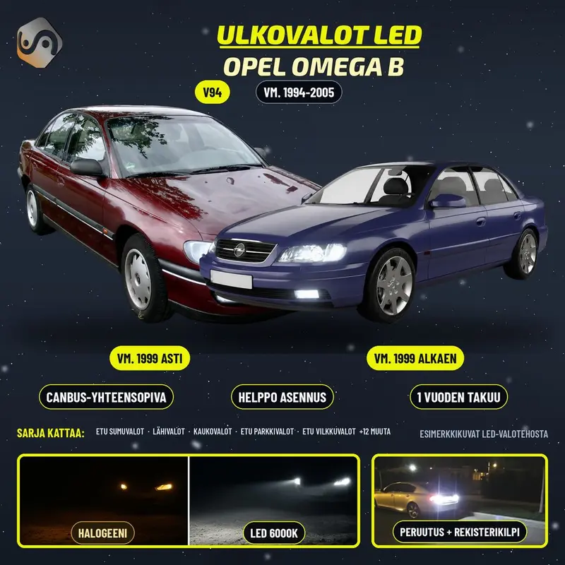 OPEL OMEGA B LED-päivityssarja ulkovaloihin (ajovalot, vilkut, sumuvalot, peruutusvalot)