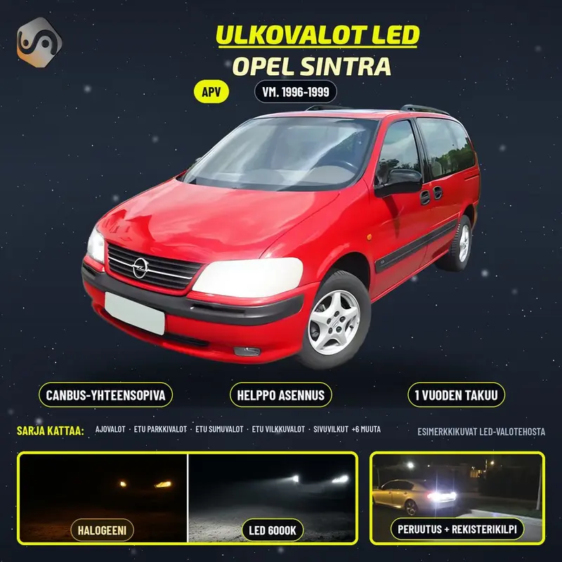 OPEL SINTRA 1996-1999 LED-päivityssarja ulkovaloihin (ajovalot, vilkut, sumuvalot, peruutusvalot)