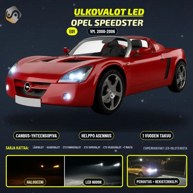 OPEL SPEEDSTER 2000-2006 LED-päivityssarja ulkovaloihin (ajovalot, vilkut, sumuvalot, peruutusvalot)