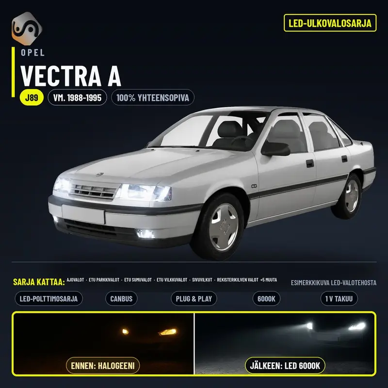 OPEL VECTRA A LED-päivityssarja ulkovaloihin (ajovalot, vilkut, sumuvalot, peruutusvalot)