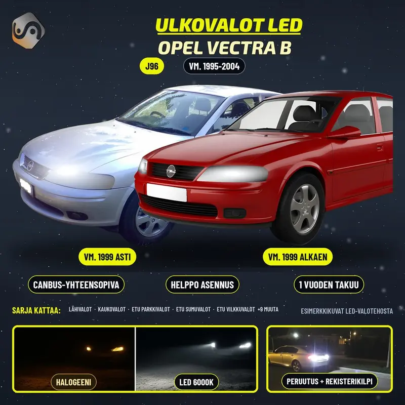 OPEL VECTRA B LED-päivityssarja ulkovaloihin (ajovalot, vilkut, sumuvalot, peruutusvalot)