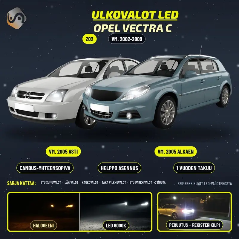 OPEL VECTRA C LED-päivityssarja ulkovaloihin (ajovalot, vilkut, sumuvalot, peruutusvalot)