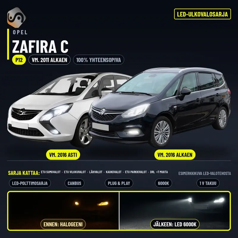 OPEL ZAFIRA C 2011--> LED-päivityssarja ulkovaloihin (ajovalot, vilkut, sumuvalot, peruutusvalot)