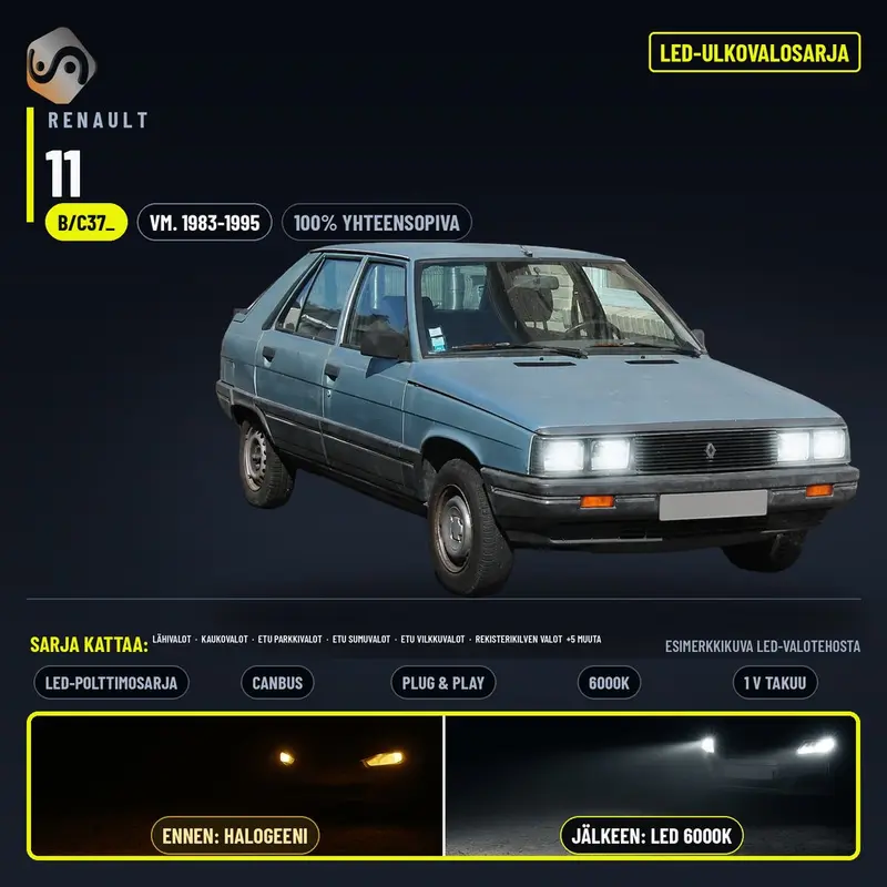 RENAULT 11 1983-1995 LED-päivityssarja ulkovaloihin (ajovalot, vilkut, sumuvalot, peruutusvalot)