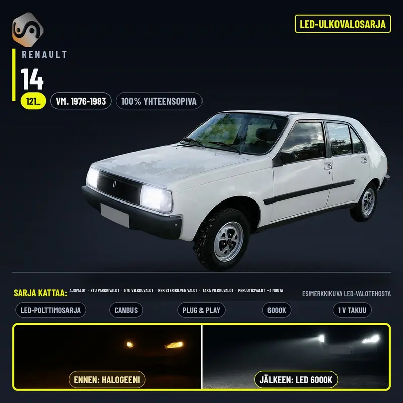 RENAULT 14 1976-1983 LED-päivityssarja ulkovaloihin (ajovalot, vilkut, sumuvalot, peruutusvalot)