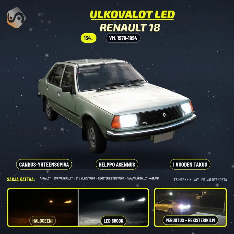 RENAULT 18 (134_) LED-päivityssarja ulkovaloihin (ajovalot, vilkut, sumuvalot, peruutusvalot)