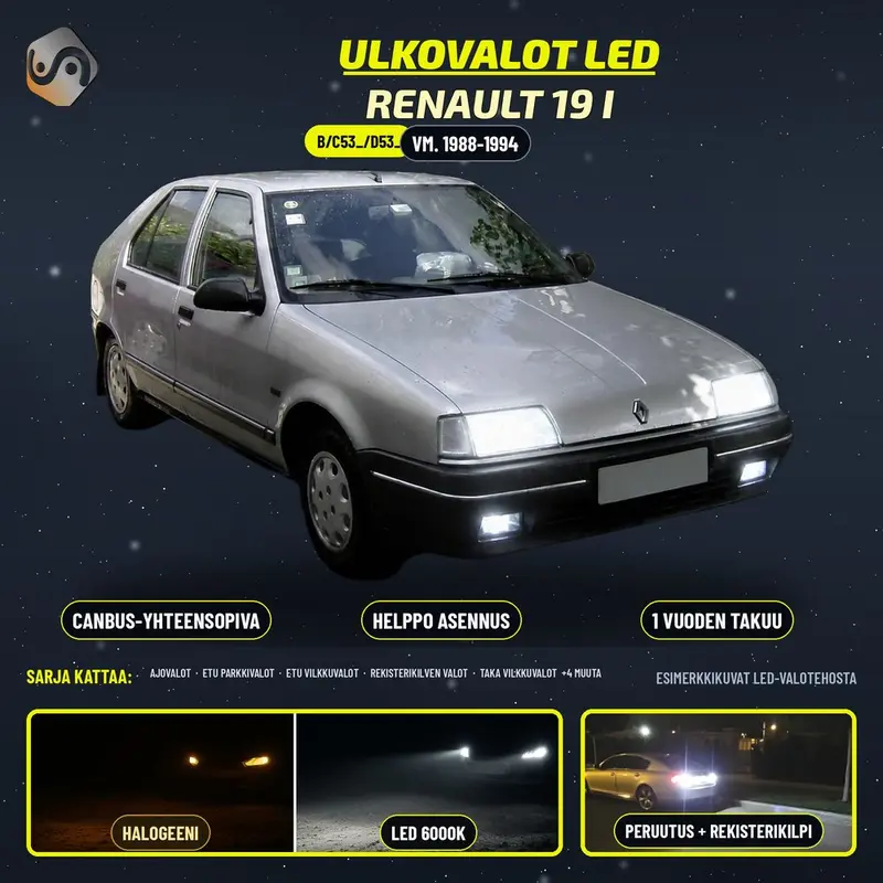 RENAULT 19 I LED-päivityssarja ulkovaloihin (ajovalot, vilkut, sumuvalot, peruutusvalot)