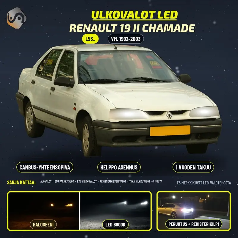 RENAULT 19 II Chamade 1992-2003 LED-päivityssarja ulkovaloihin (ajovalot, vilkut, sumuvalot, peruutusvalot)