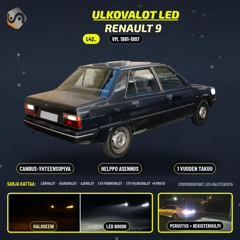 RENAULT 9 1981-1997 LED-päivityssarja ulkovaloihin (ajovalot, vilkut, sumuvalot, peruutusvalot)