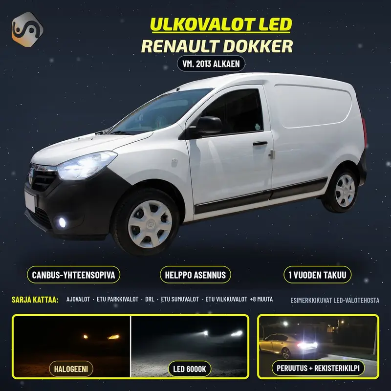 RENAULT DOKKER 2013--> LED-päivityssarja ulkovaloihin (ajovalot, vilkut, sumuvalot, peruutusvalot)