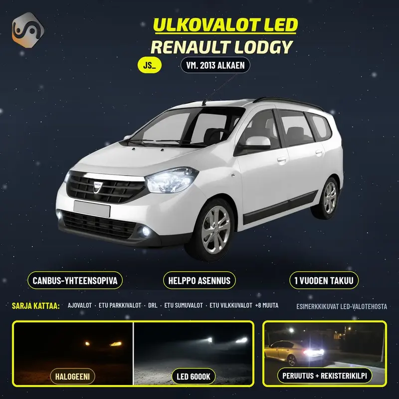 RENAULT LODGY 2013--> LED-päivityssarja ulkovaloihin (ajovalot, vilkut, sumuvalot, peruutusvalot)