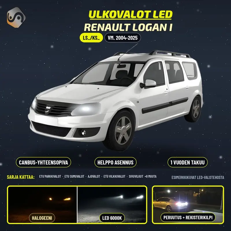 RENAULT LOGAN I LED-päivityssarja ulkovaloihin (ajovalot, vilkut, sumuvalot, peruutusvalot)
