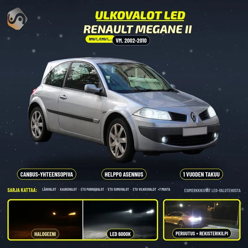 RENAULT MEGANE II LED-päivityssarja ulkovaloihin (ajovalot, vilkut, sumuvalot, peruutusvalot)