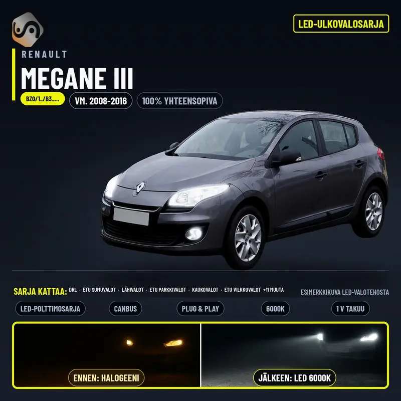 RENAULT MEGANE III LED-päivityssarja ulkovaloihin (ajovalot, vilkut, sumuvalot, peruutusvalot)