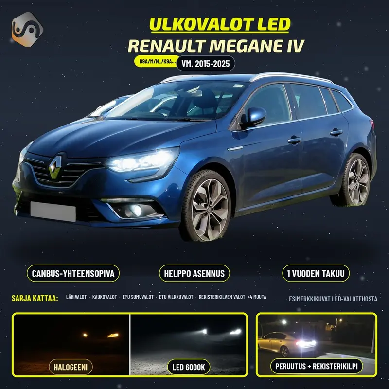 RENAULT MEGANE IV LED-päivityssarja ulkovaloihin (ajovalot, vilkut, sumuvalot, peruutusvalot)