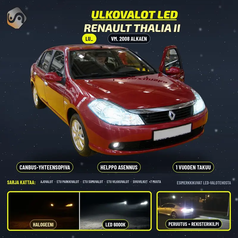 RENAULT THALIA II 2008-2012 LED-päivityssarja ulkovaloihin (ajovalot, vilkut, sumuvalot, peruutusvalot)