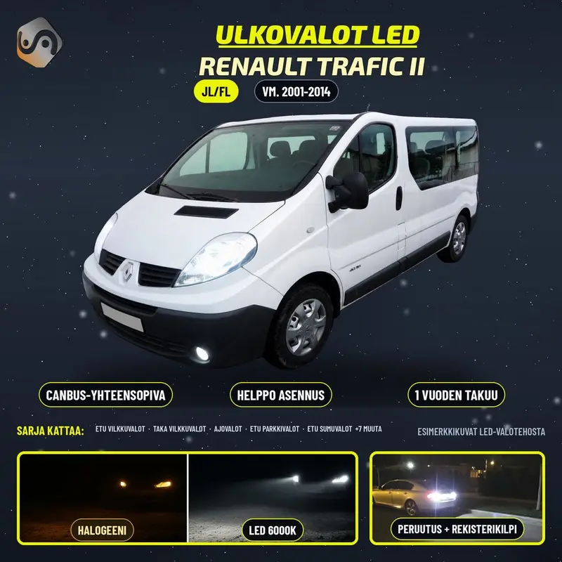 RENAULT TRAFIC II LED-päivityssarja ulkovaloihin (ajovalot, vilkut, sumuvalot, peruutusvalot)