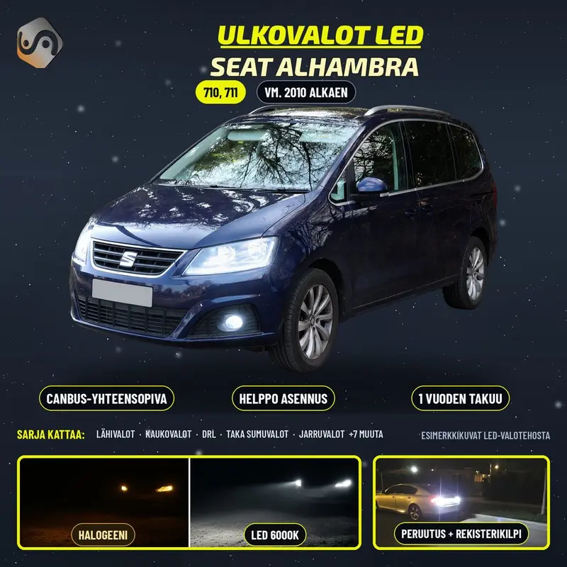 SEAT ALHAMBRA 2010--> LED-päivityssarja ulkovaloihin (ajovalot, vilkut, sumuvalot, peruutusvalot)