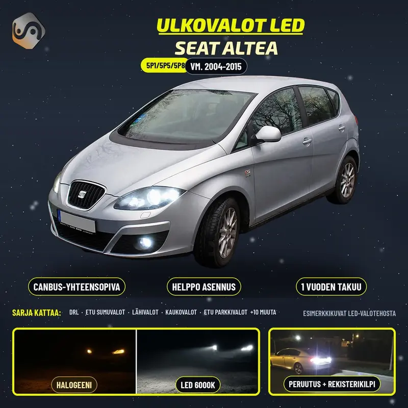SEAT ALTEA LED-päivityssarja ulkovaloihin (ajovalot, vilkut, sumuvalot, peruutusvalot)