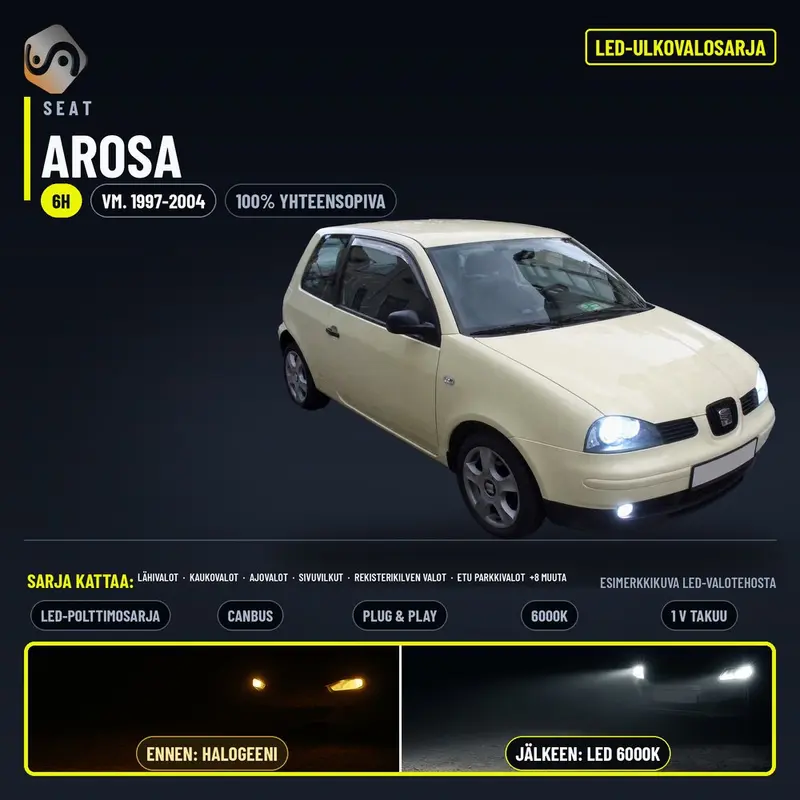 SEAT AROSA 1997-2004 LED-päivityssarja ulkovaloihin (ajovalot, vilkut, sumuvalot, peruutusvalot)