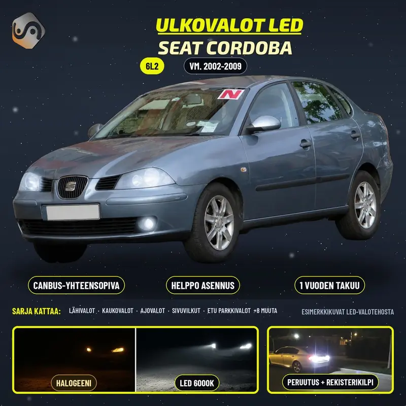 SEAT CORDOBA 2002-2009 LED-päivityssarja ulkovaloihin (ajovalot, vilkut, sumuvalot, peruutusvalot)
