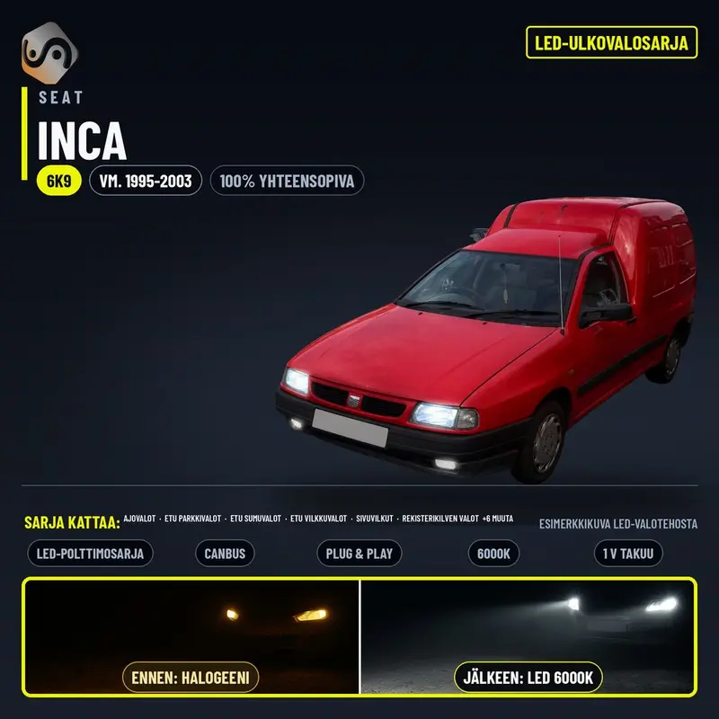 SEAT INCA 1995-2003 LED-päivityssarja ulkovaloihin (ajovalot, vilkut, sumuvalot, peruutusvalot)