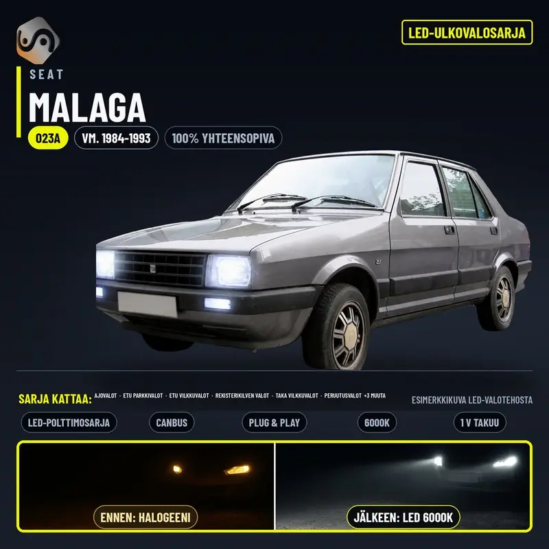 SEAT MALAGA 1984-1993 LED-päivityssarja ulkovaloihin (ajovalot, vilkut, sumuvalot, peruutusvalot)