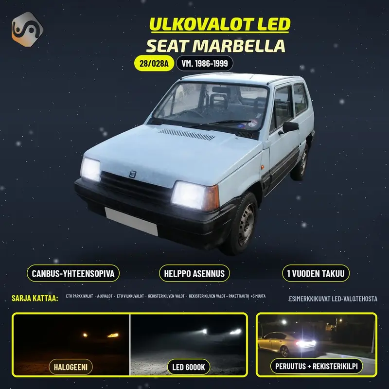 SEAT MARBELLA LED-päivityssarja ulkovaloihin (ajovalot, vilkut, sumuvalot, peruutusvalot)