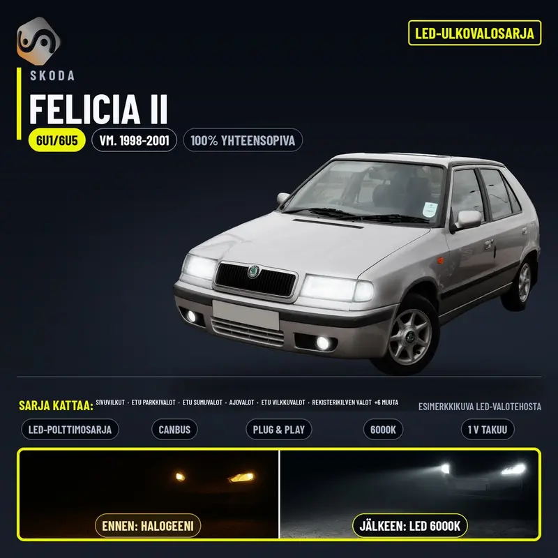 SKODA FELICIA II LED-päivityssarja ulkovaloihin (ajovalot, vilkut, sumuvalot, peruutusvalot)