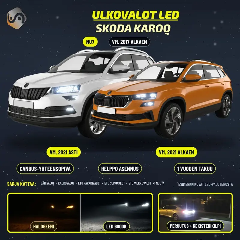 SKODA KAROQ 2017--> LED-päivityssarja ulkovaloihin (ajovalot, vilkut, sumuvalot, peruutusvalot)