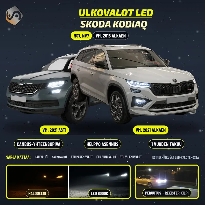 SKODA KODIAQ 2016--> LED-päivityssarja ulkovaloihin (ajovalot, vilkut, sumuvalot, peruutusvalot)