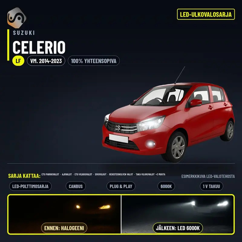 SUZUKI CELERIO 2014-2023 LED-päivityssarja ulkovaloihin (ajovalot, vilkut, sumuvalot, peruutusvalot)