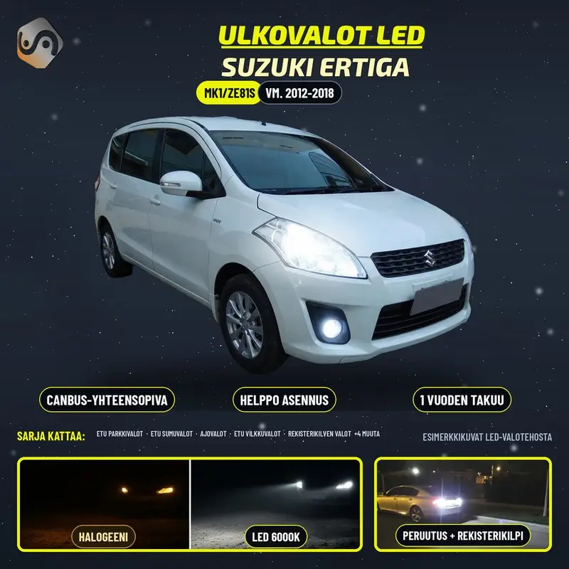 SUZUKI ERTIGA (MK1) 2012-2018 LED-päivityssarja ulkovaloihin (ajovalot, vilkut, sumuvalot, peruutusvalot)