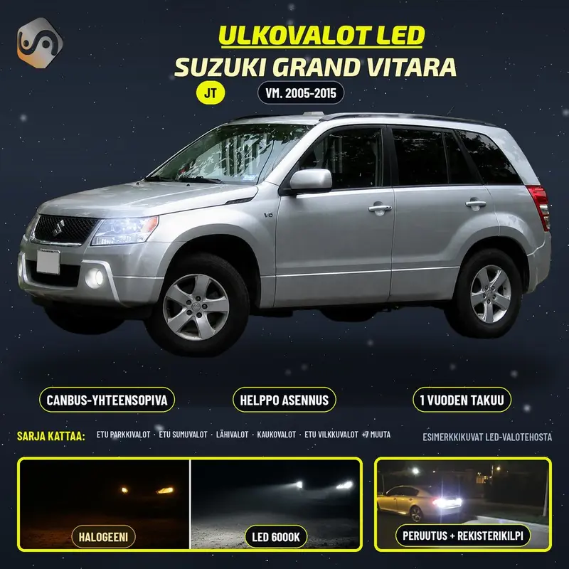 SUZUKI VITARA (JT) 2005-2015 LED-päivityssarja ulkovaloihin (ajovalot, vilkut, sumuvalot, peruutusvalot)