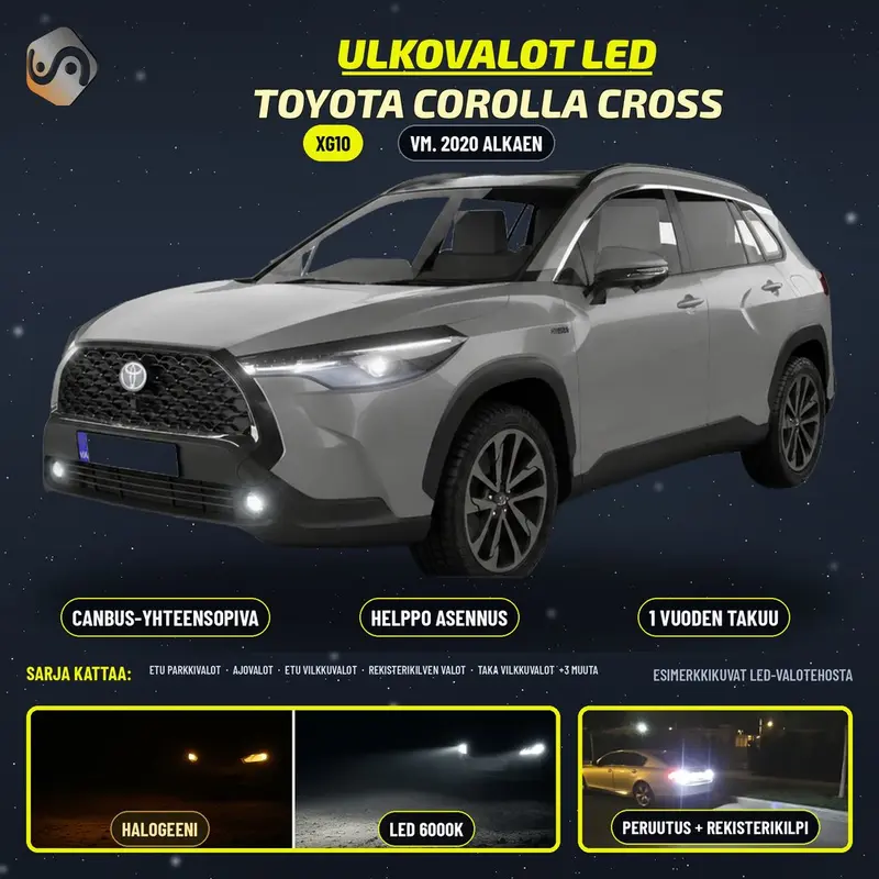 TOYOTA COROLLA CROSS (XG10) 2020--> LED-päivityssarja ulkovaloihin (ajovalot, vilkut, sumuvalot, peruutusvalot)