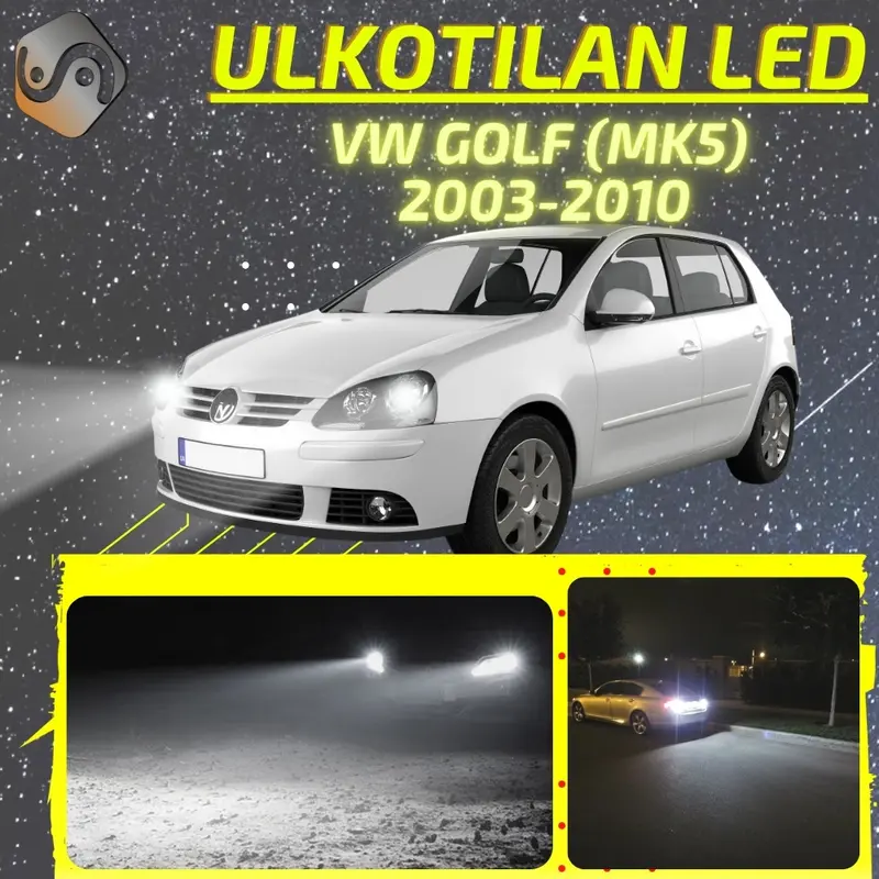 VW GOLF (MK5) 2003-2010 LED-päivityssarja ulkovaloihin (ajovalot, vilkut, sumuvalot, peruutusvalot)