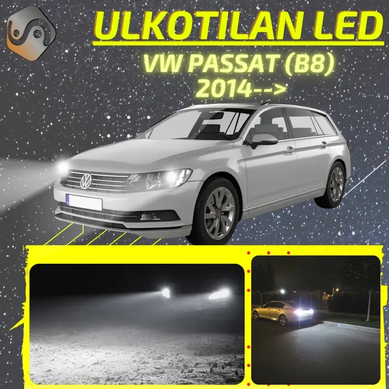 VW PASSAT (B8) 2014--> LED-päivityssarja ulkovaloihin (ajovalot, vilkut, sumuvalot, peruutusvalot)